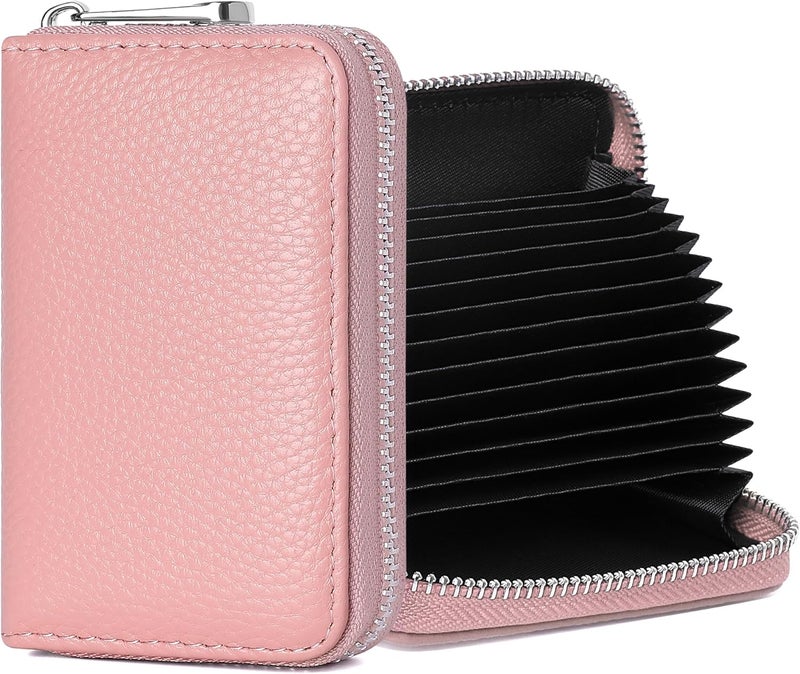 FEITH&FELLY Genuine Leather Credit Card Holder RFID Blocking Small Zipper Card Case Accordion Wallet for Women & Men - Image 1
